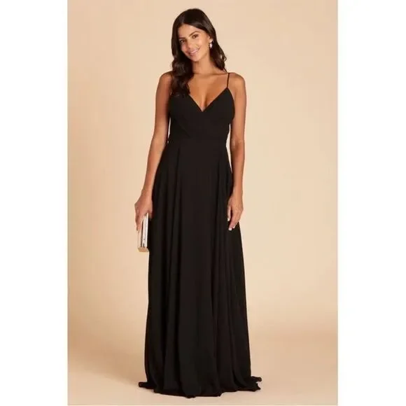 Birdy Grey | Dresses | Birdygrey Sweetheart Vneckline Floor Length Chiffon  Dress Black Kaia L Nwt | Poshmark